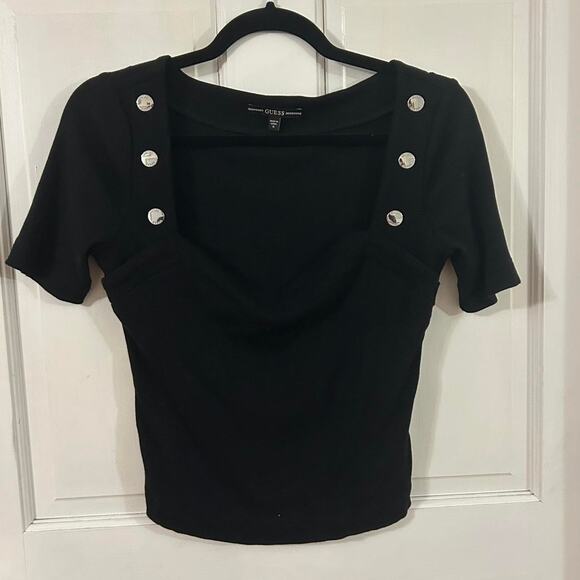 GUESS Black Button-Detail Women's Top Medium - Picture 1 of 4